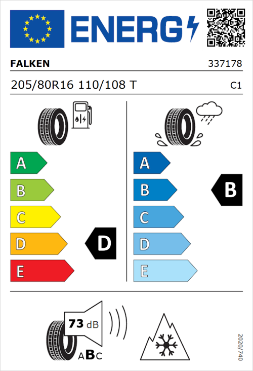Tyre Label for Falken Wildpeak A/T AT3WA 205/80R16 110/108T
