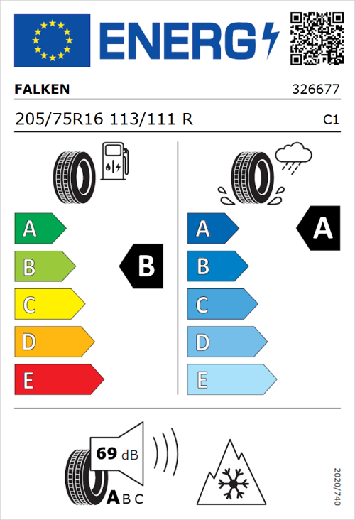 Tyre Label for Falken Eurowinter VAN01 205/75R16 113/111R