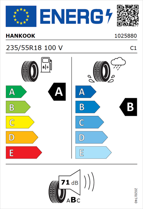 Tyre Label for Hankook Ventus S1 evo3 EV K127E 235/55R18 100V