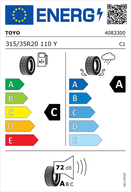Tyre Label for Toyo Proxes Sport 2 315/35R20 110Y