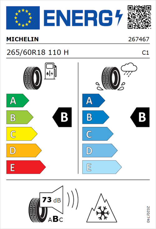 Tyre Label for Michelin CrossClimate 3 265/60R18 110H