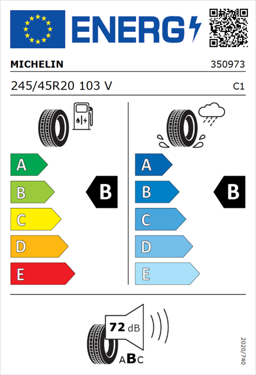 Tyre Label for Michelin Pilot Sport EV 245/45R20 103W