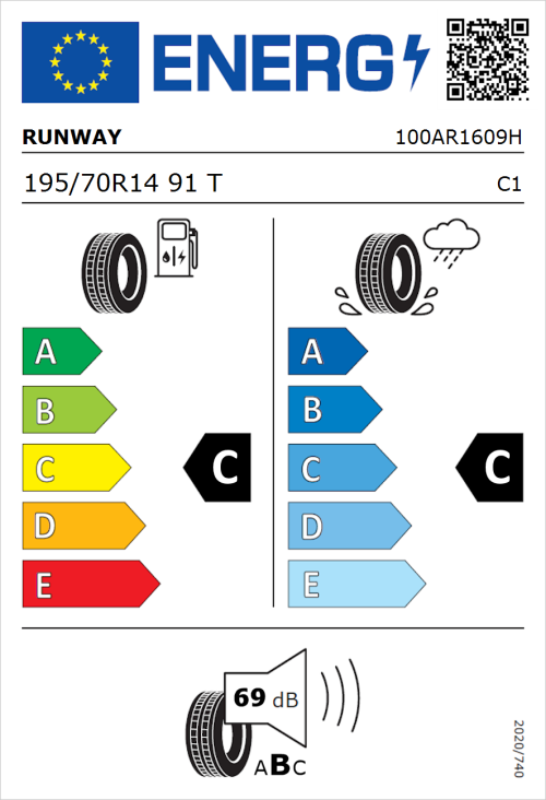 Tyre Label for Runway Enduro 726 195/70R14 91T